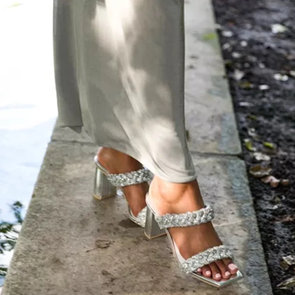 Dolce Vita Paily Embellished High Heel Sandals in Crystal, Size 11, NEW in Box